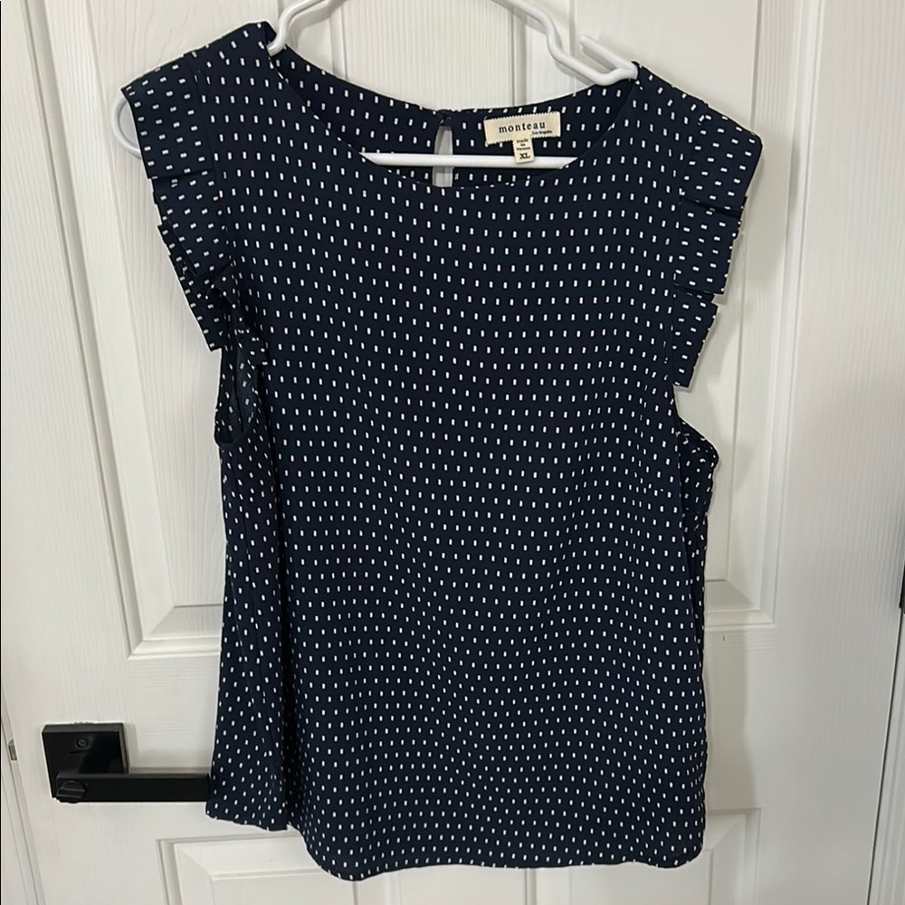 Madewell Blue and White Flutter Sleeve Blouse